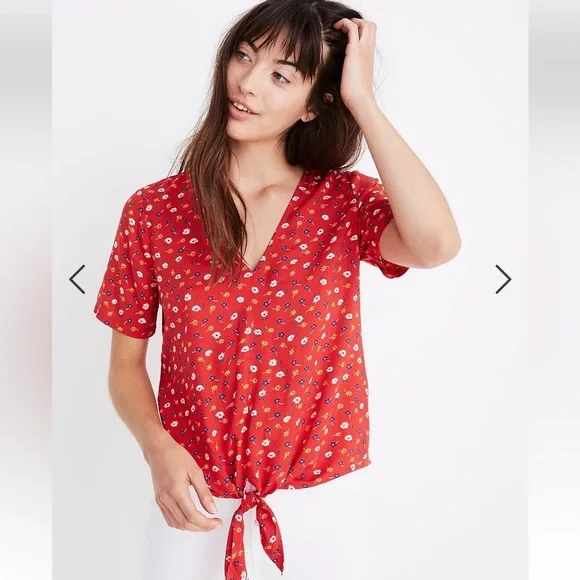 Madewell Novel Tie-Front Top in Prairie Posies Medium - Picture 1 of 8